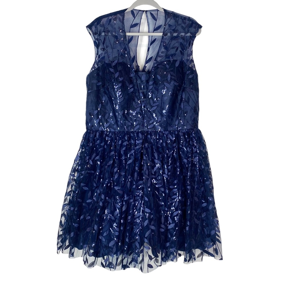 Jovani JVN Womens Dress 22 Formal Blue Sequin Sparkly Tutu tulle Mini Gown